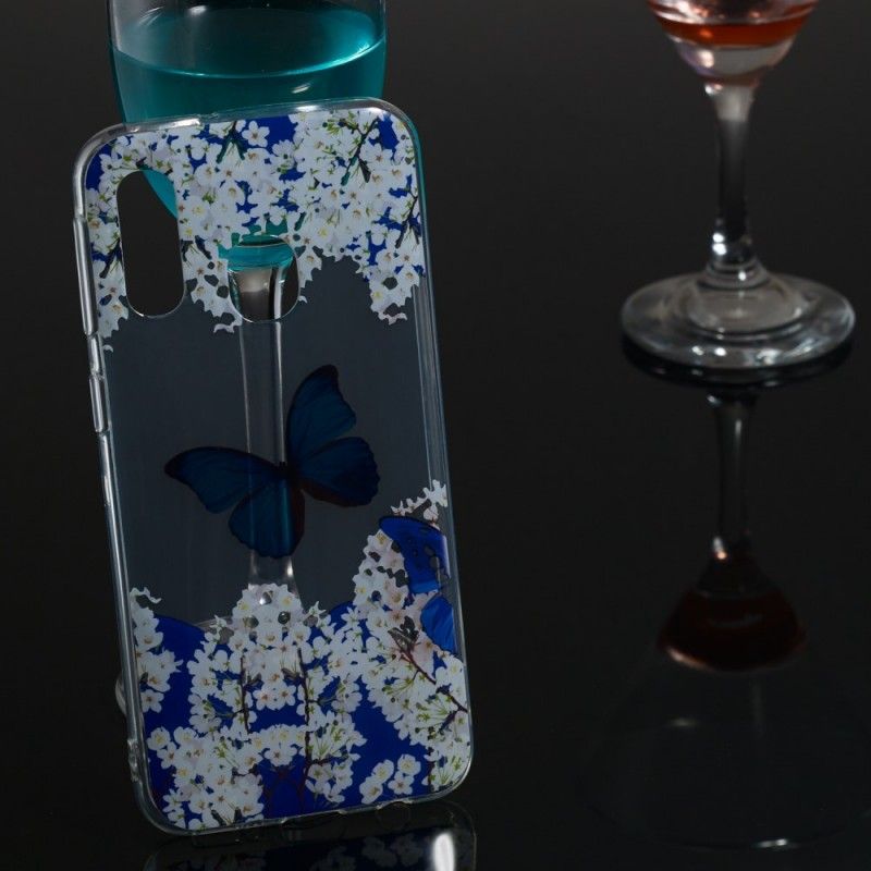 Deksel Samsung Galaxy A40 Mobildeksel Blå Sommerfugl Og Vinterblomster