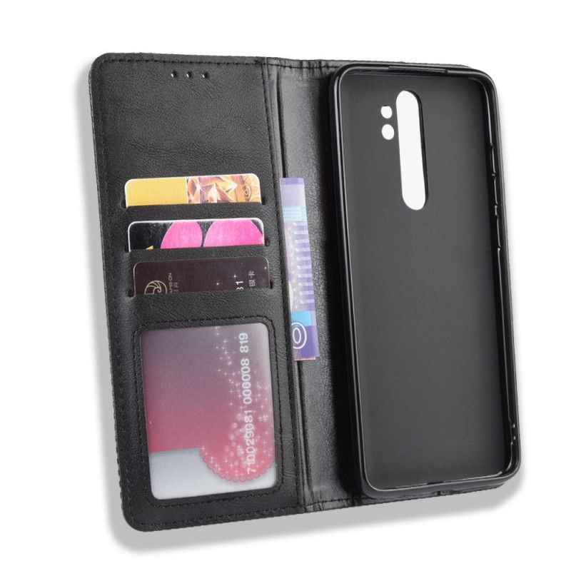 Folio Deksel Xiaomi Redmi Note 8 Pro Svart Stilisert Vintage-Skinneffekt Anti-fall