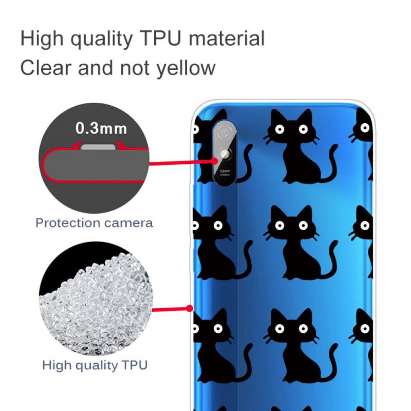Deksel Xiaomi Redmi 9A Flere Svarte Katter