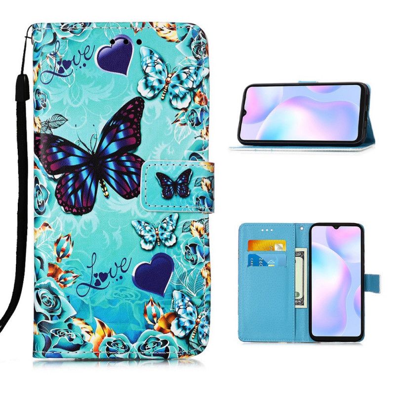 Folio Deksel Xiaomi Redmi 9A Kjærlighetssommerfugler Med Tanga Beskyttelse