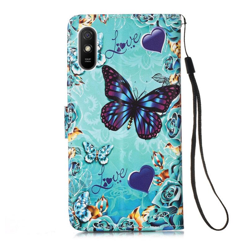 Folio Deksel Xiaomi Redmi 9A Kjærlighetssommerfugler Med Tanga Beskyttelse