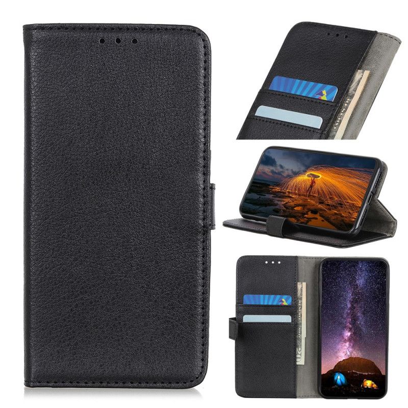 Lærdeksel Folio Deksel Xiaomi Redmi 9A Svart Mobildeksel Strukturert Litchi