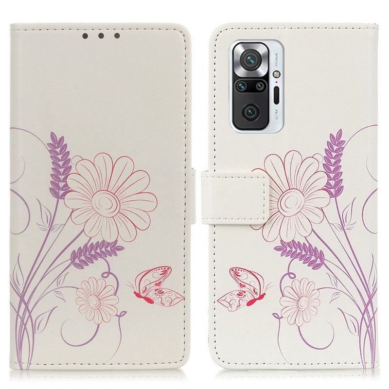 Folio Deksel for Xiaomi Redmi Note 10 Pro Tegning Av Sommerfugler Og Blomster