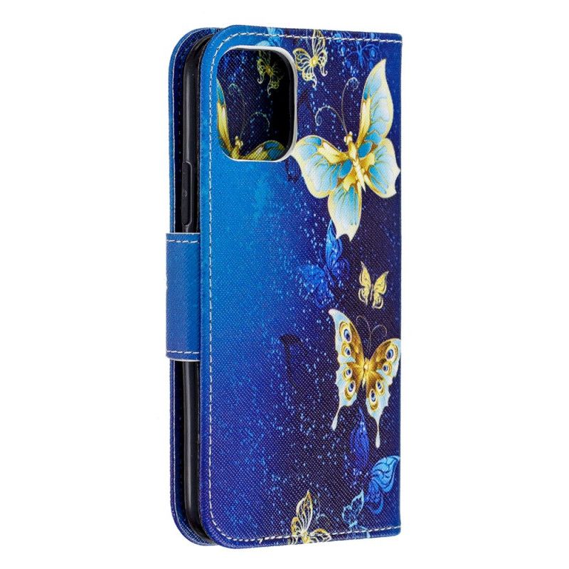 Folio Deksel iPhone 11 Pro Mørkeblå Fantastiske Sommerfugler