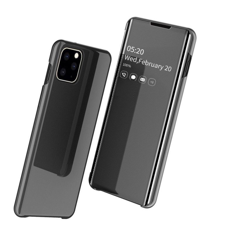 Visningsomslag iPhone 11 Pro Svart Speil Og Imitert Skinn