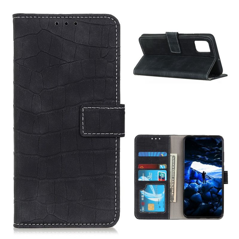 Lærdeksel Folio Deksel OnePlus 8T Svart Mobildeksel Vintage Krokodillehudstil