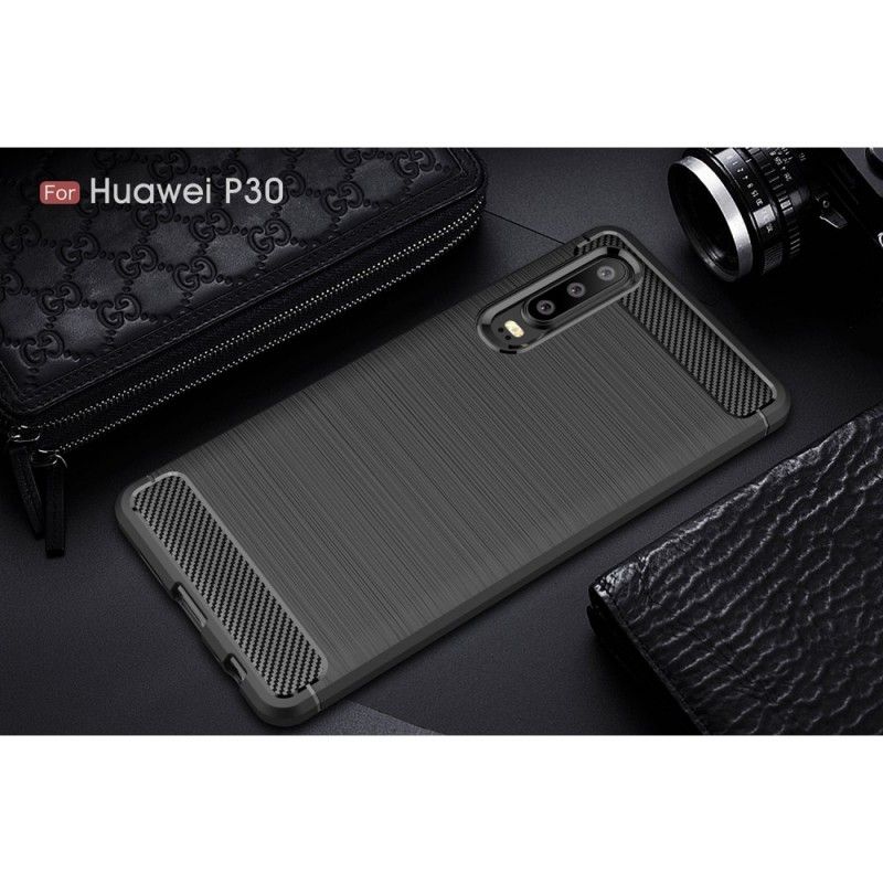 Deksel for Huawei P30 Svart Børstet Karbonfiber