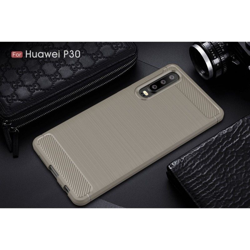 Deksel for Huawei P30 Svart Børstet Karbonfiber