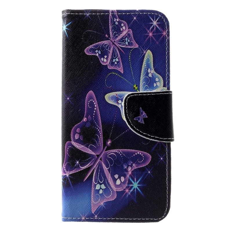 Folio Deksel Huawei P30 Svart Sommerfugler Og Blomster