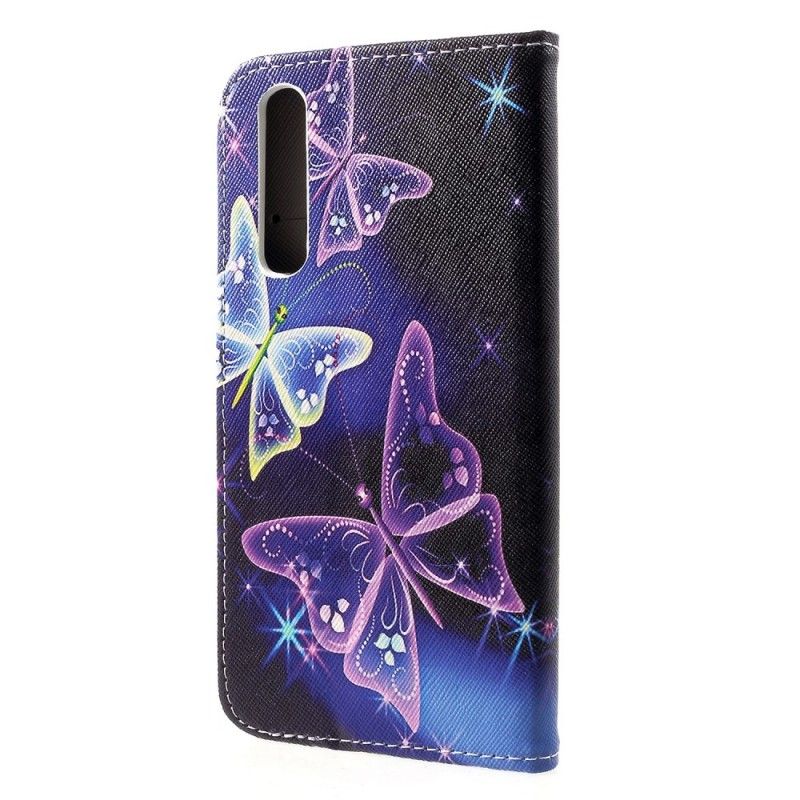 Folio Deksel Huawei P30 Svart Sommerfugler Og Blomster
