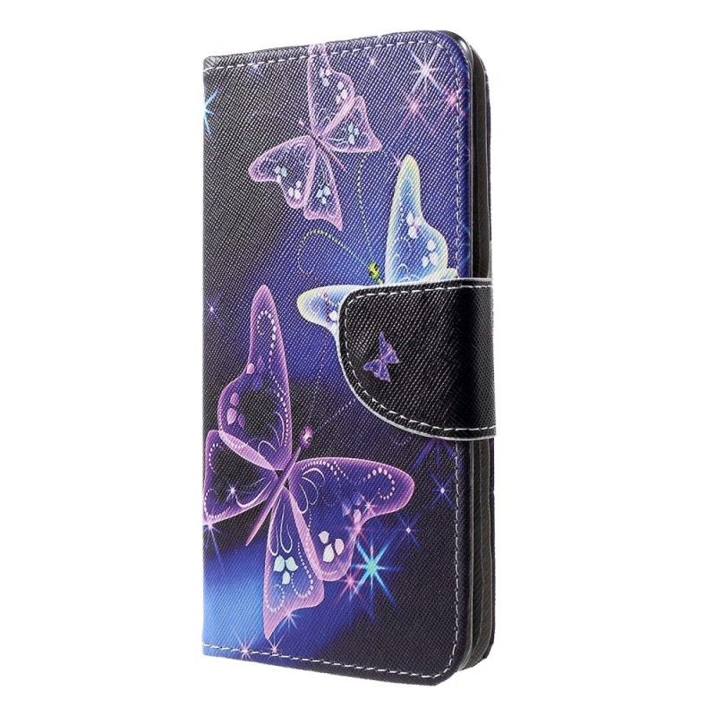 Folio Deksel Huawei P30 Svart Sommerfugler Og Blomster