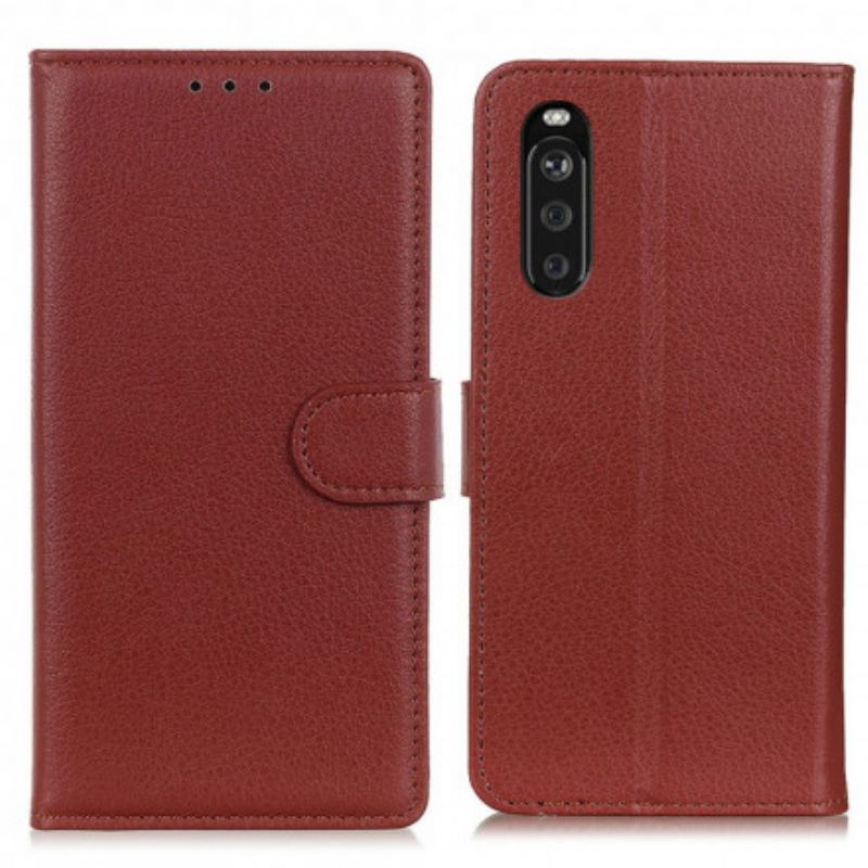 Folio Deksel Sony Xperia 10 Iii Lychee Imitert Skinn