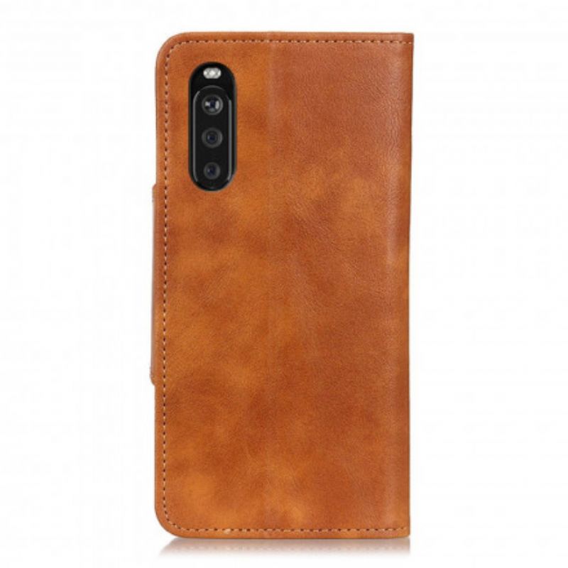 Folio Deksel Sony Xperia 10 Iii Vintage-faux Skinnknapp