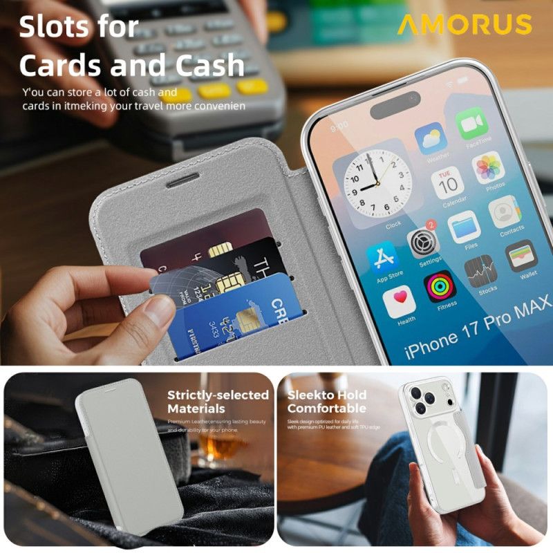 Folio Deksel Lær iPhone 17 Pro Max Magsafe-kompatibel Med Rfid-kortholder