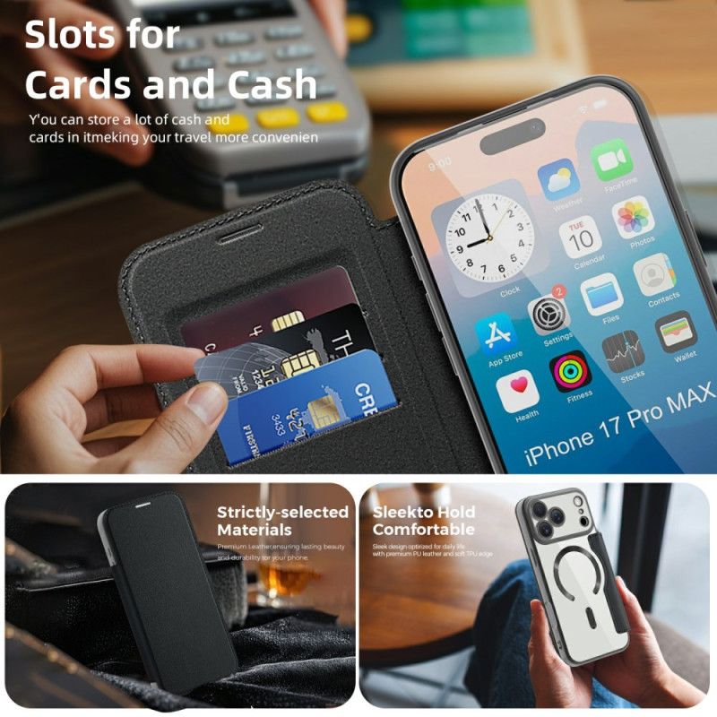Folio Deksel Lær iPhone 17 Pro Max Mobildeksel Magsafe-kompatibel Med Rfid-blokkering