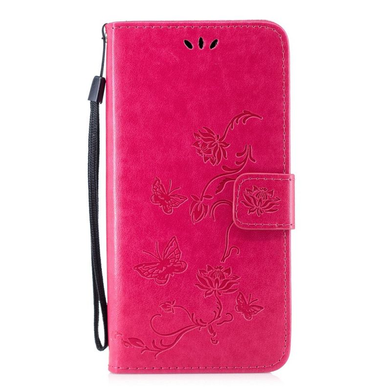 Folio Deksel Huawei P Smart 2019 Svart Sommerfugler Og Tanga Blomster Anti-fall