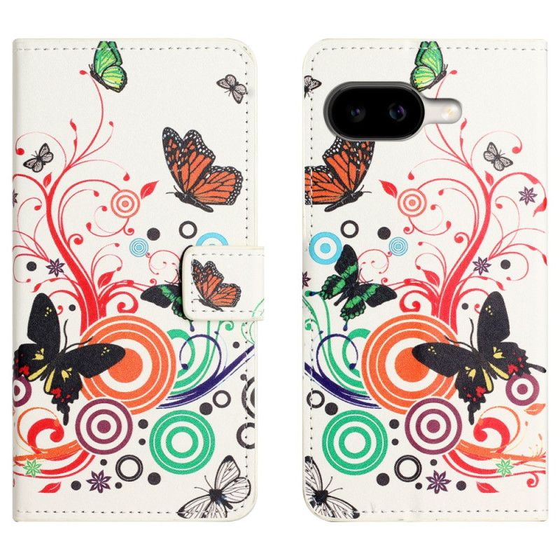 Folio Deksel Google Pixel 10a Sommerfugler På Hvit Bakgrunn