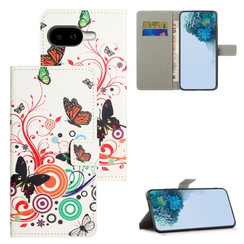 Folio Deksel Google Pixel 10a Sommerfugler På Hvit Bakgrunn