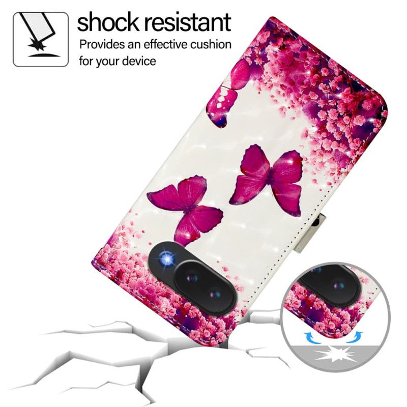 Lærdeksel Folio Deksel Google Pixel 10a Rosa Sommerfugler