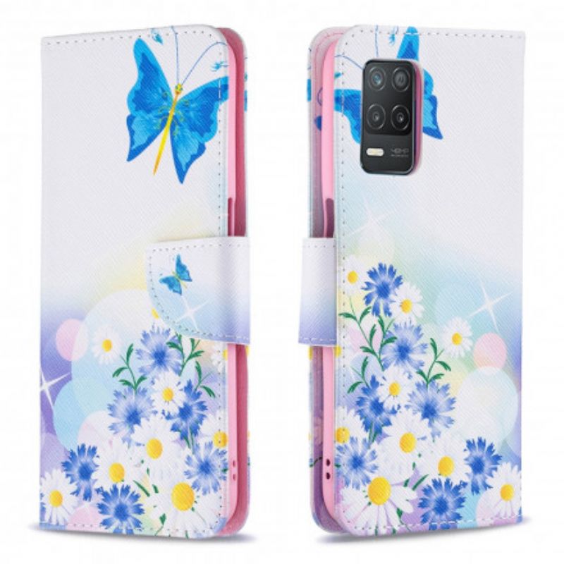Folio Deksel Til Realme 8 5g Malte Sommerfugler Og Blomster