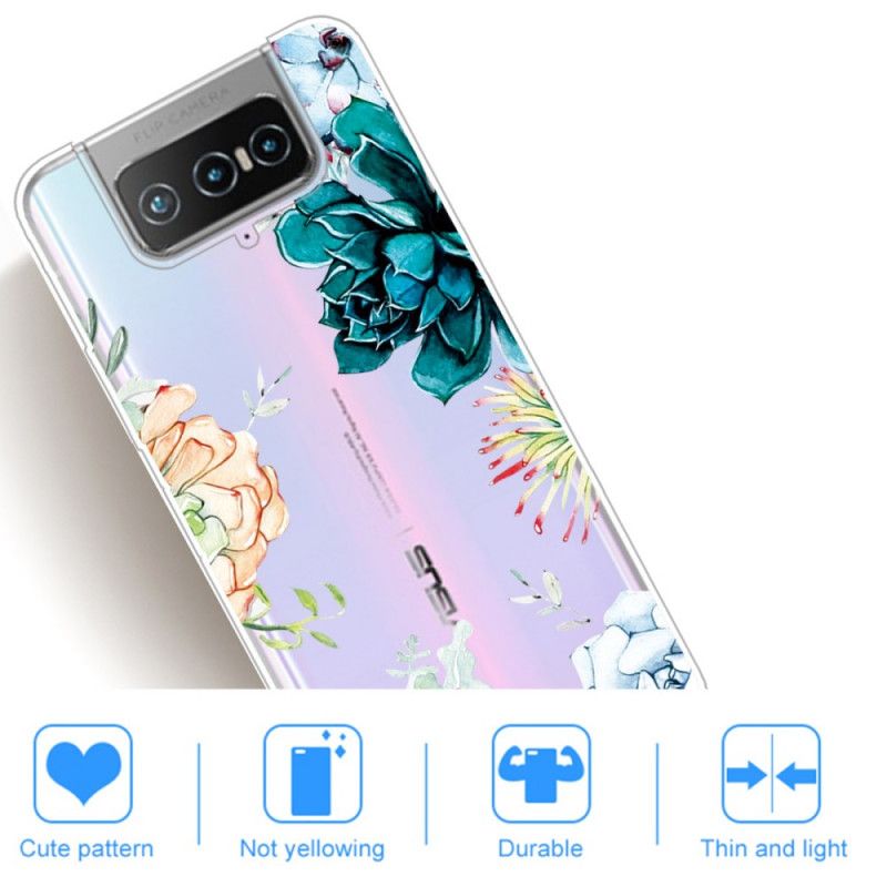 Deksel Asus Zenfone 7 / 7 Pro Gjennomsiktige Akvarellblomster Anti-fall