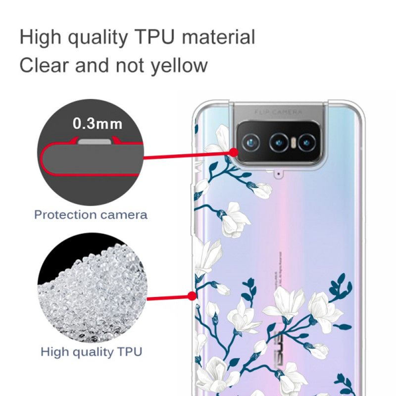 Deksel Asus Zenfone 7 / 7 Pro Mobildeksel Hvite Blomster