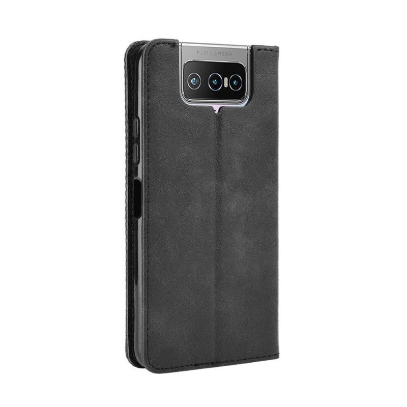 Folio Deksel Asus Zenfone 7 / 7 Pro Svart Stilisert Vintage-Skinneffekt Beskyttelse