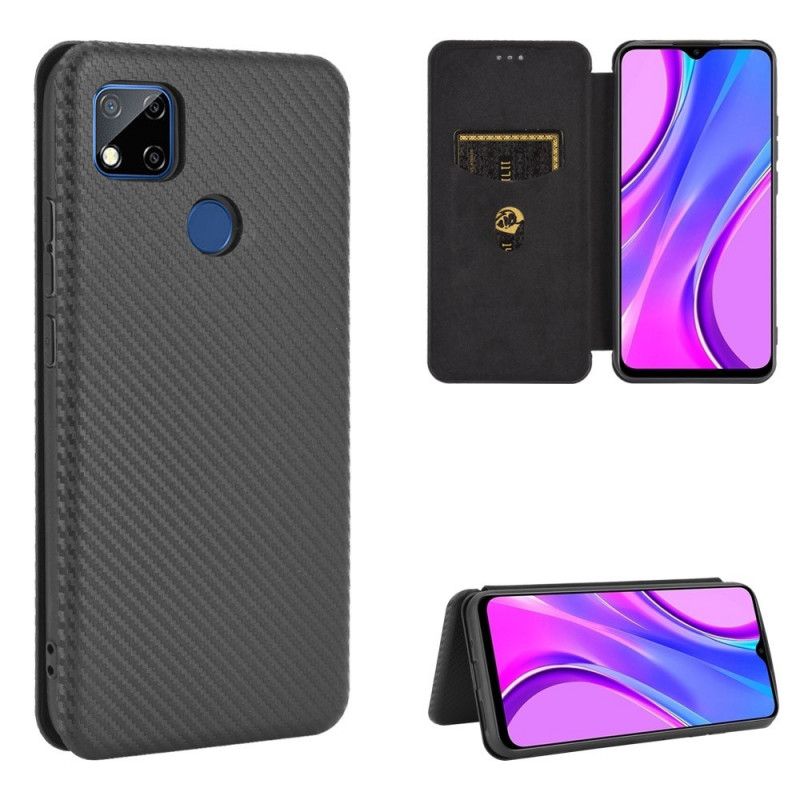 Folio Deksel Xiaomi Redmi 9C Svart Farget Karbon Silikon