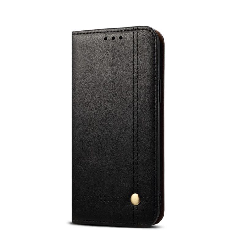 Folio Deksel Xiaomi Redmi 9C Svart Sydd Skinneffekt
