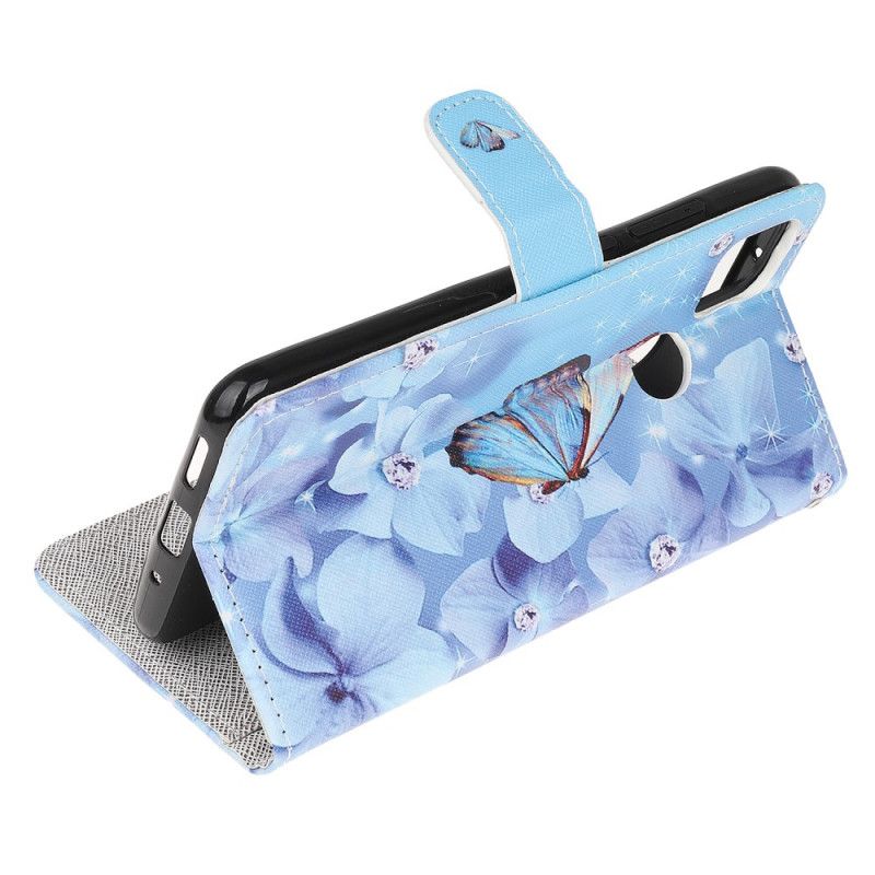 Lærdeksel Folio Deksel Xiaomi Redmi 9C Mobildeksel Diamantsommerfugler Med Tanga
