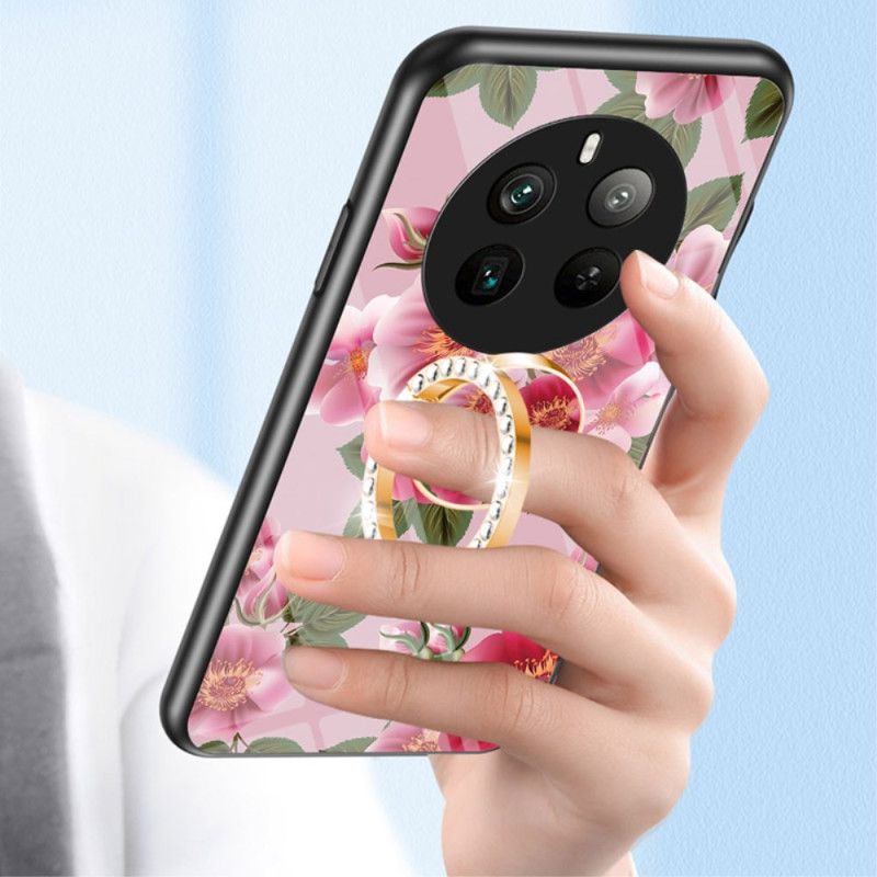 Deksel Realme 12 Pro / 12 Pro Plus Mobildeksel Blomsterring-holder I Herdet Glass