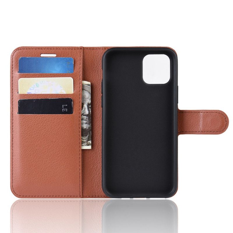 Folio Deksel iPhone 11 Pro Max Svart Premium Litchi-Effekt