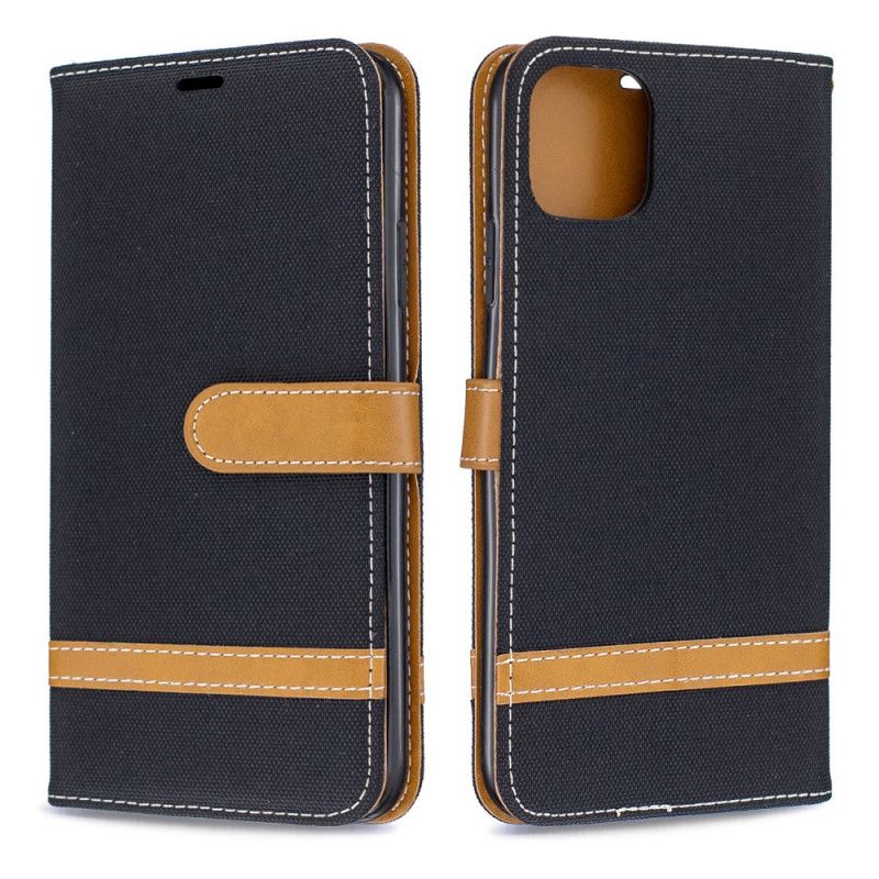 Folio Deksel iPhone 11 Pro Max Svart Stoff Og Læreffekt Med Tanga Anti-fall