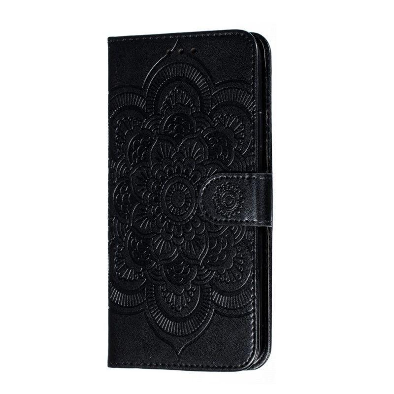 Lærdeksel Folio Deksel iPhone 11 Pro Max Svart Mobildeksel Hel Mandala Med Tanga