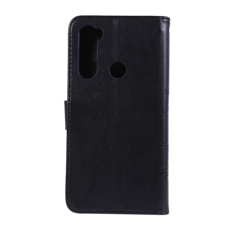 Lærdeksel Folio Deksel Xiaomi Redmi Note 8 Svart Mobildeksel Sommerfugler Og Blomster