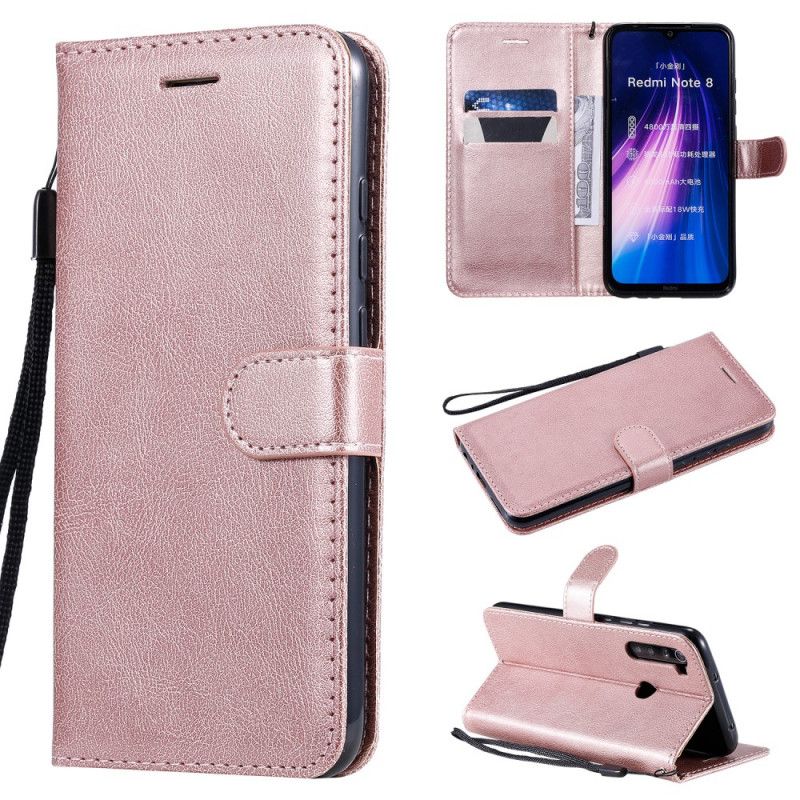 Lærdeksel Folio Deksel Xiaomi Redmi Note 8 Svart Skinneffekt Med Stropp