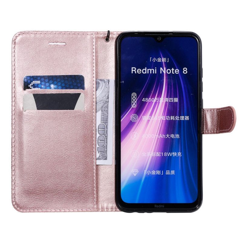 Lærdeksel Folio Deksel Xiaomi Redmi Note 8 Svart Skinneffekt Med Stropp
