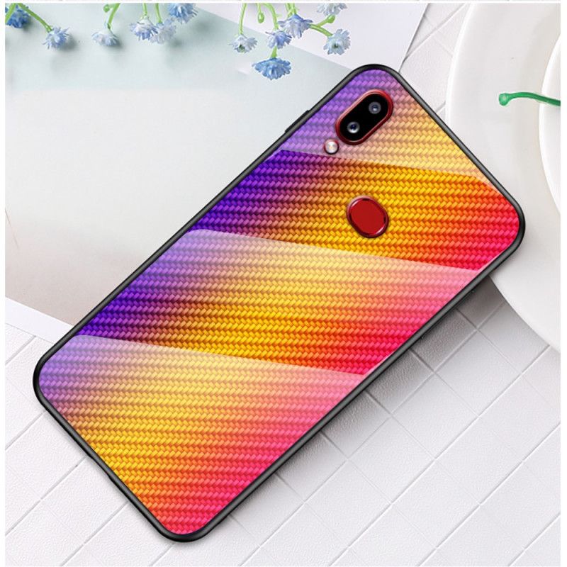 Deksel Samsung Galaxy A10s Svart Karbonfiber Herdet Glass