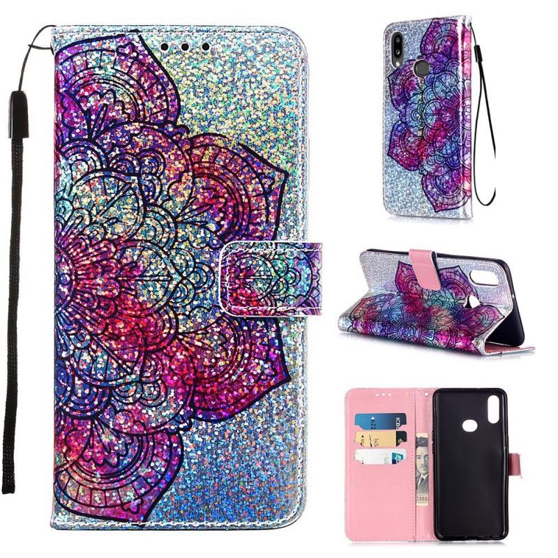 Folio Deksel Samsung Galaxy A10s Mandala På Glitter Bakgrunn