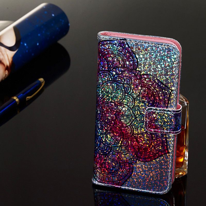 Folio Deksel Samsung Galaxy A10s Mandala På Glitter Bakgrunn