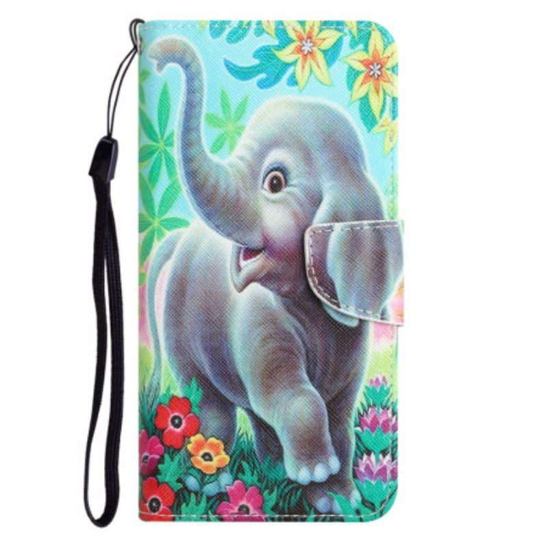 Folio Deksel Til Samsung Galaxy A54 5G Med Kjede Glad Elefant Med Snor