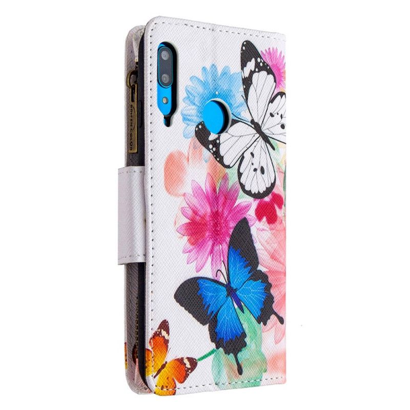 Folio Deksel Huawei P40 Lite E / Y7p Svart Sommerfugl Med Glidelås Anti-fall