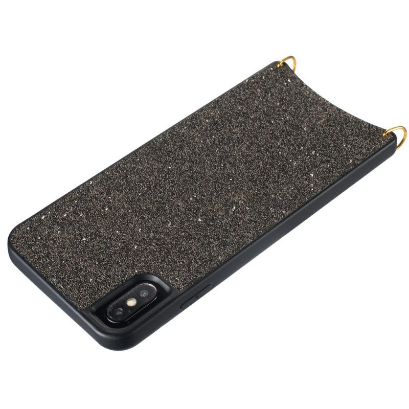 Deksel iPhone X Svart Paljetter Med Kjede