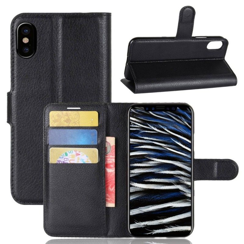Folio Deksel for iPhone X Svart Skinneffekt