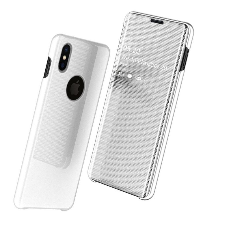 Vis Deksel iPhone X Svart Speil Og Lærimitasjon