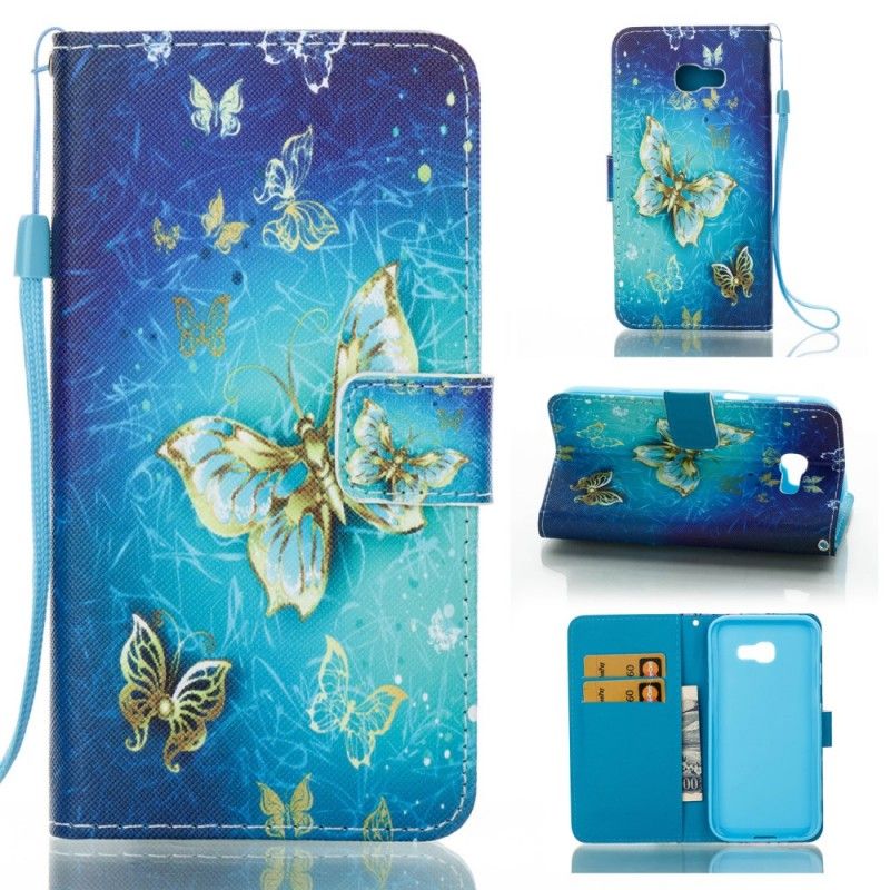 Folio Deksel Samsung Galaxy A5 2017 Gyldne Sommerfugler Anti-fall
