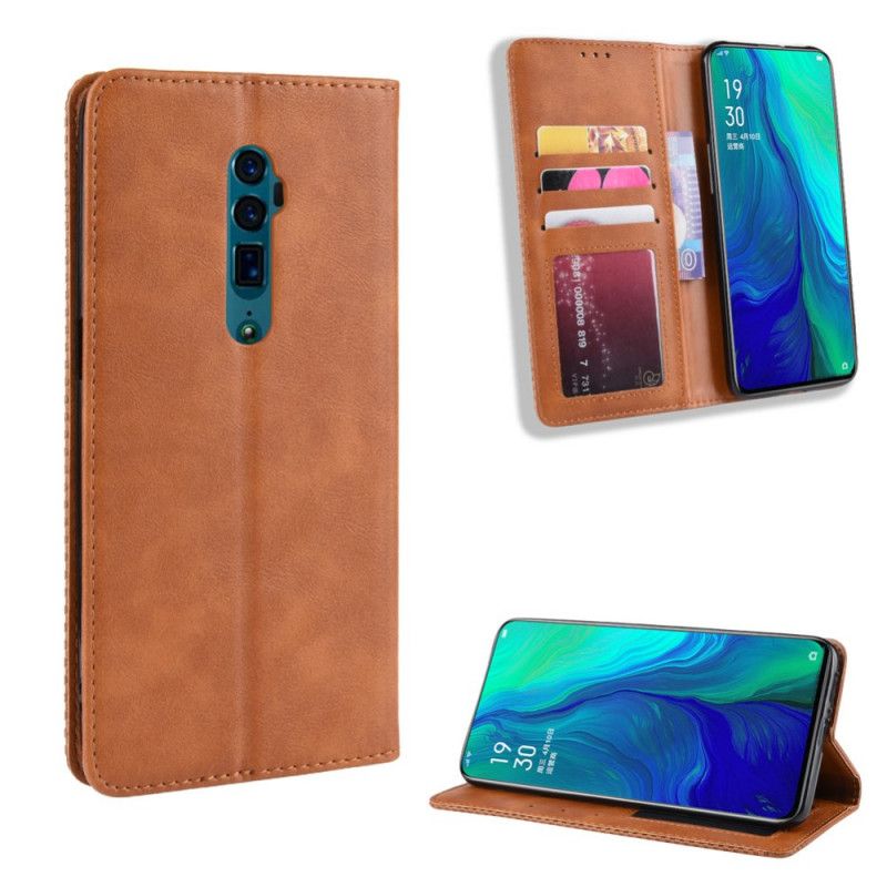 Folio Deksel Oppo Reno 10x Zoom Svart Stilisert Vintage-Skinneffekt Anti-fall