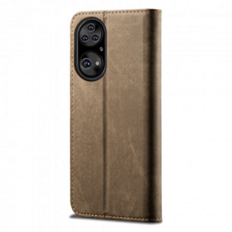 Folio Deksel Lær Huawei P50 Pro Mobildeksel Tekstur På Jeans I Imitert Skinn