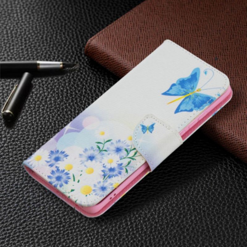 Lærdeksel Folio Deksel Huawei P50 Pro Malte Sommerfugler Og Blomster