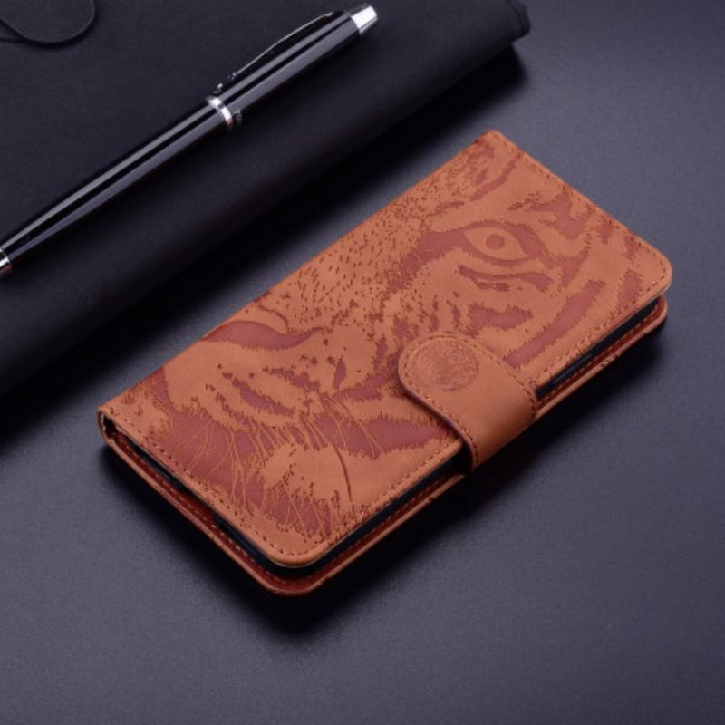Lærdeksel Folio Deksel Huawei P50 Pro Mobildeksel Tiger Face Print
